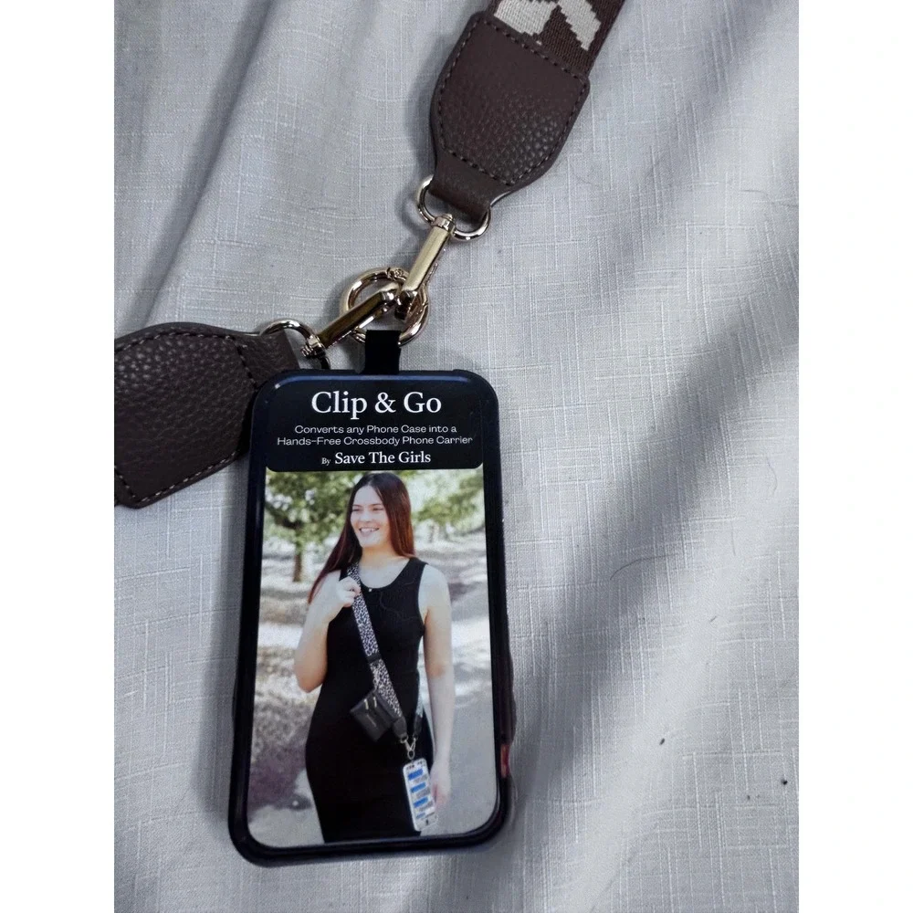 Save The Girls Clip & Go Phone Carrier OS Brown Chevron Crossbody Pouch Women
